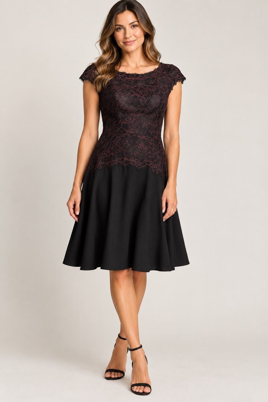 Tadashi Shoji Embroidered Lace Fit & Flare Dress Petite Black Auburn 12P